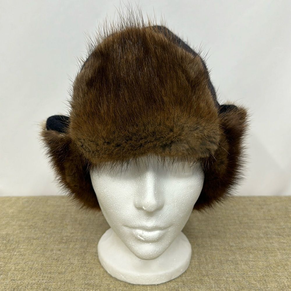 Vintage Wool & Muskrat Fur Trapper Hat William Scully